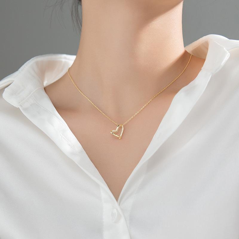Sterling Silver Romantic Korean Heart Love Pendant Choker Necklace for Women Fashion Weddings Partiy Jewelry Gift
