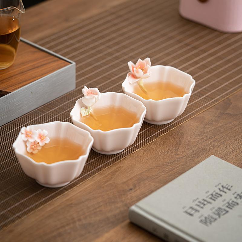 Pinch flower petal cup girls pink tea cup Chinese single tea cup personal exclusive master cup tea cup