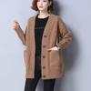 Women's Mid-Length Knitted Cardigan - Stylish Plus Size Loose Sweater for Autumn/Winter
