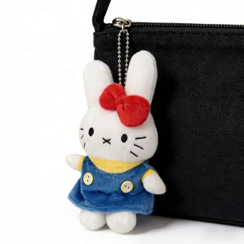 10cm Cute Miffy Bunny Plush Keychain - Red Bow Soft Rabbit Bag Charm for Girls, Cute Purse & Car Key Birthday Pendant Gift
