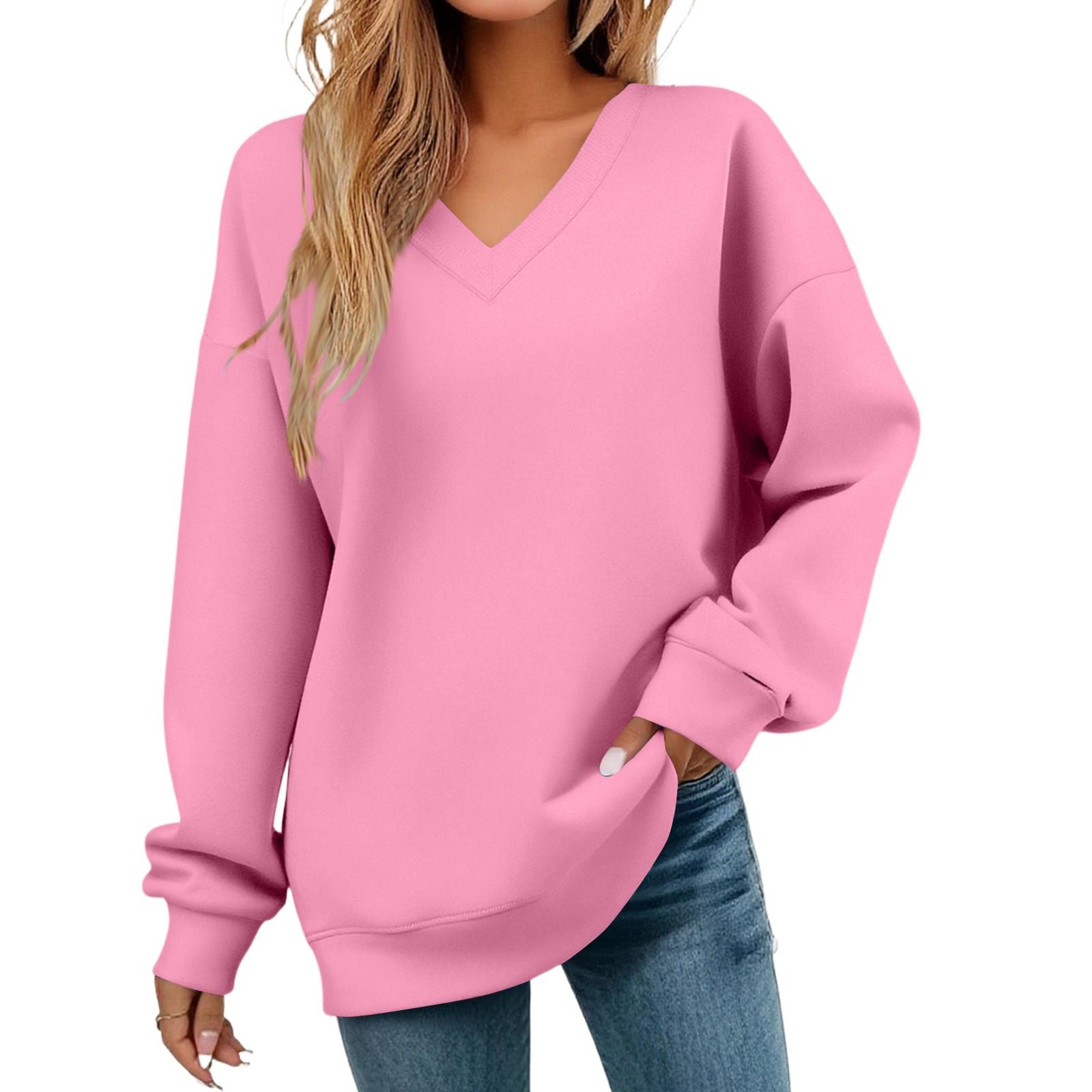 

Women s Casual Fashion V-neck Long-sleeved Sweatshirt M рожевий