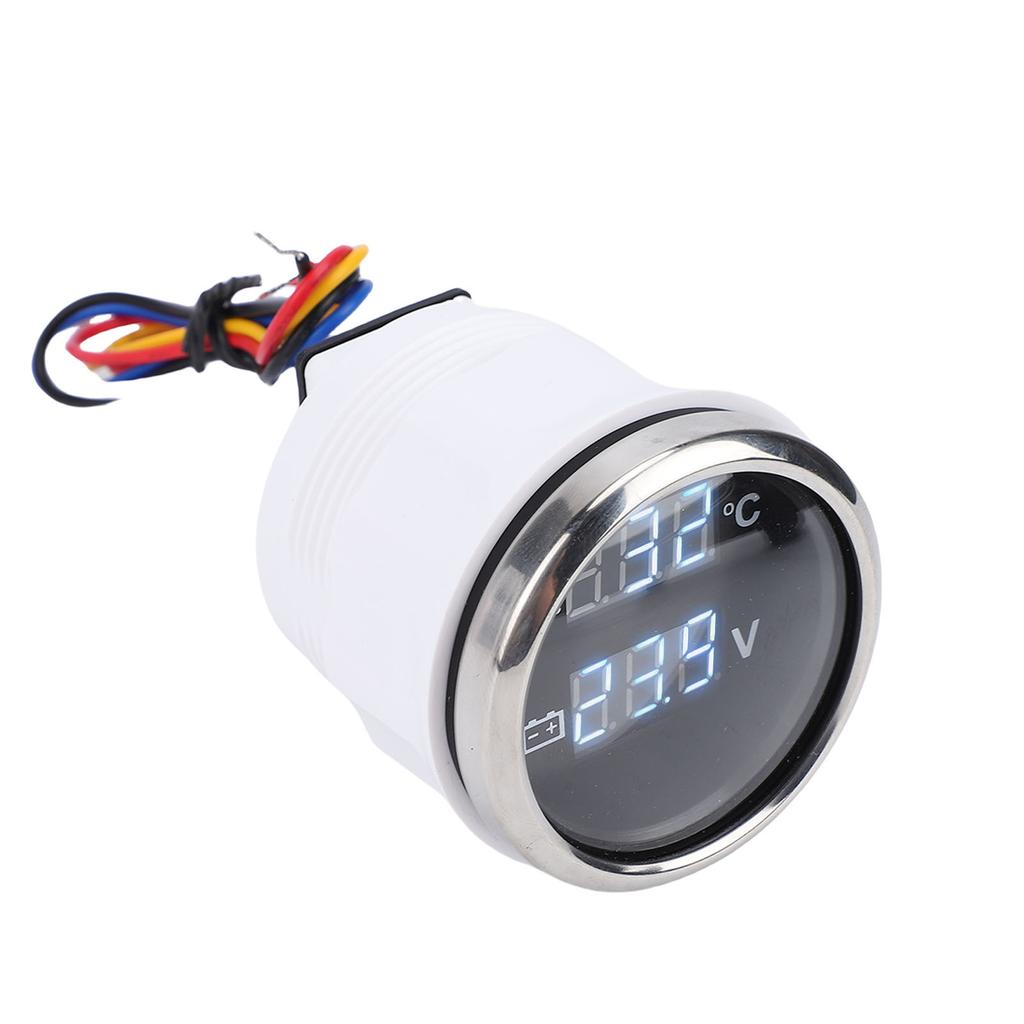 52mm 2 in 1 Digital Water Temperature Voltage Gauge with White Backlight Car Boat Water Temp Voltmeter for Cars RVs Trucks Ships