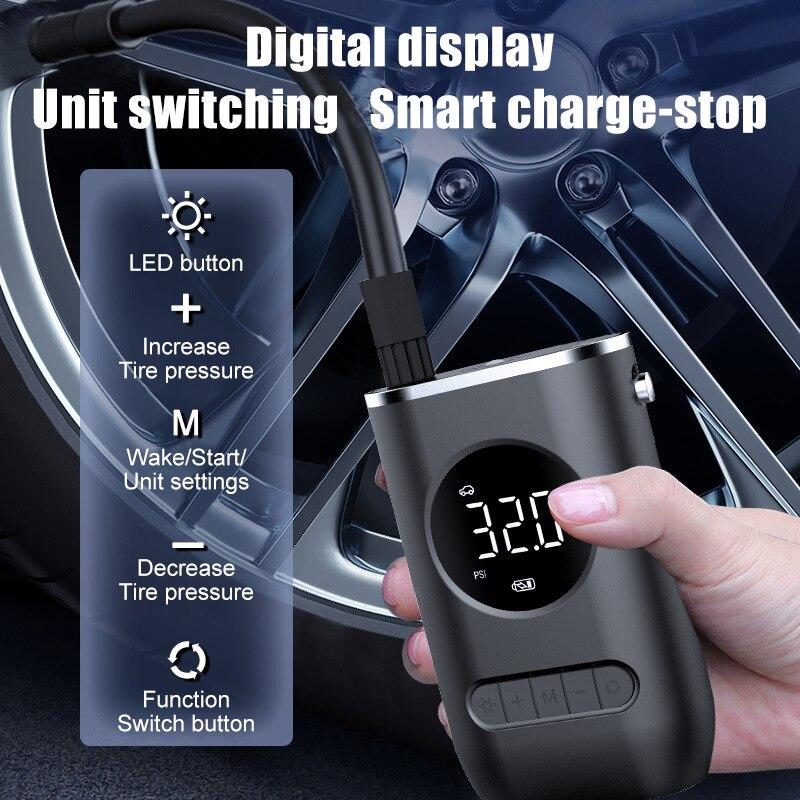 Car Pump Car Air Pump Portable Mini Self Propelled Electric Tire Pump Air Pump Handheld Wireless Digital Display Charging Pump