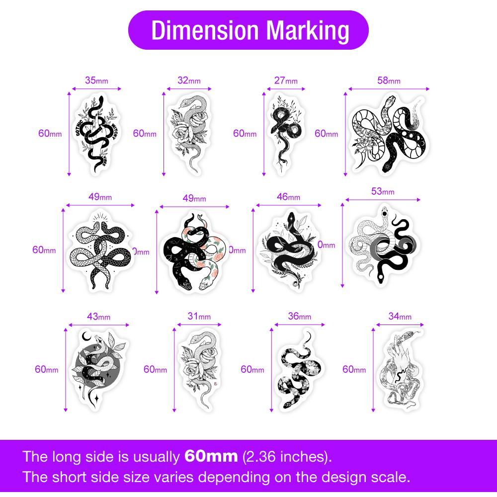 Aesthetic Snakes Pattern Stickers Tattoo Art Diy Gift Toy Waterproof Decal For Laptop Phone Scrapbook Luggage Bottles Decorative