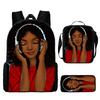 Cartoon African Girl Schoolbag, Primary And Secondary School Backpack, Backpack Three-Piece Set