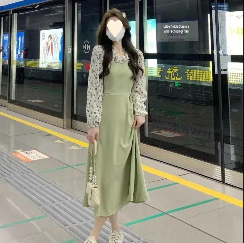 Elegant Autumn Floral Dress: French-Inspired, Two-Piece Look, All-Match Fairy Style