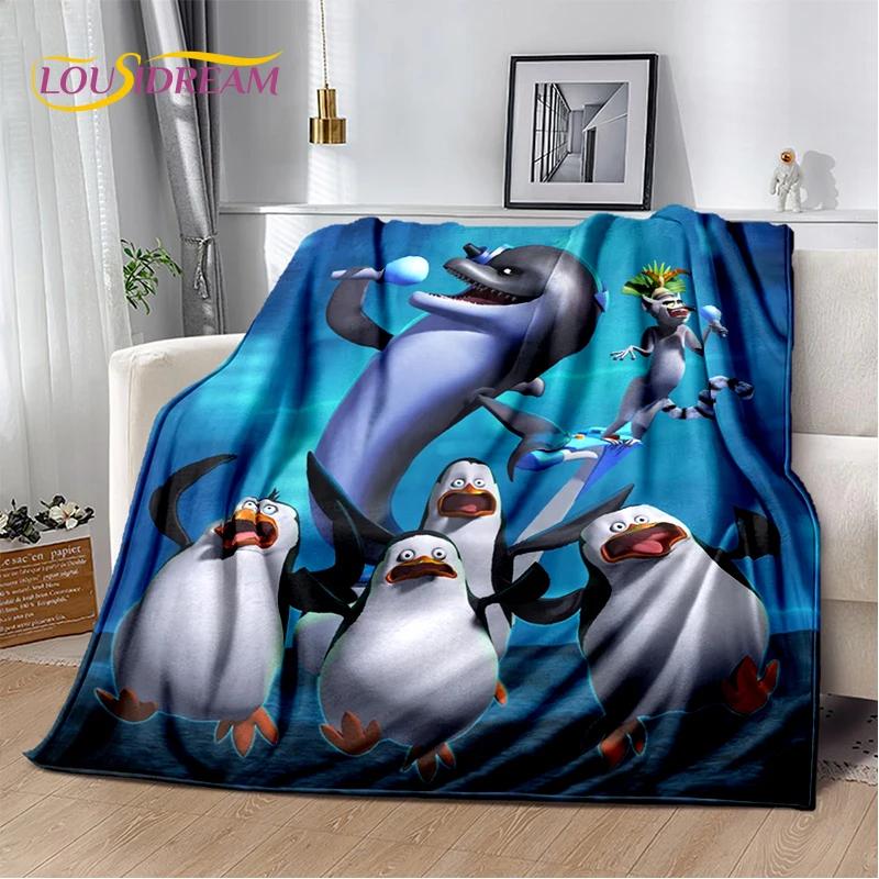 Urocze Pingwiny z Madagaskaru Kreskówkowy Koc, Miękki Koc Rzutowy do Domu Sypialni Łóżka Sofy Pikniku Podróży Biura Pokrowiec Prezent dla Dziecka
