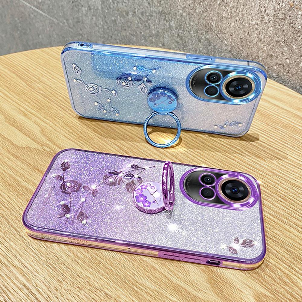 KADEM For Huawei Nova 13 Case Ring Kickstand TPU Flowers Phone Cover Gradient Glitter