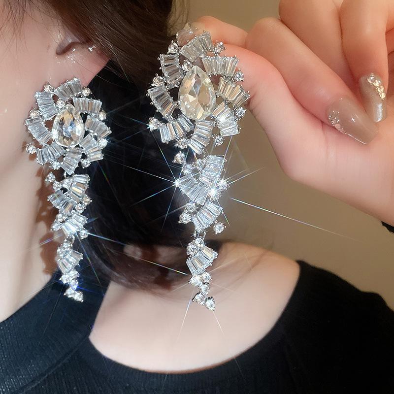 Diamond Inlaid Tassel Earrings - Silver Needle, High-End Court Style