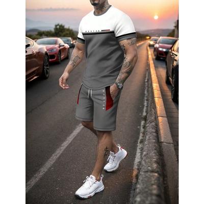 Ropa Deportiva de Verano para Hombre Camiseta de Manga Corta Traje Dos Piezas Ropa para Viajes al Aire Libre Pantalones Cortos Anchos para Hombre Ropa de Entrenamiento