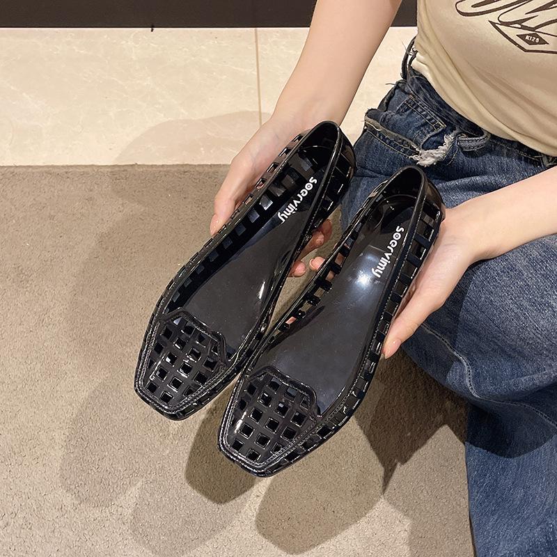 Korean-Style Low-Cut Crystal Flat Sandals & Slip-On Jelly Shoes with Square Toe