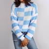 Women's Round Neck Irregular Pullover Base Contrasting Color Knitted Sweater Long Sleeved Sweater