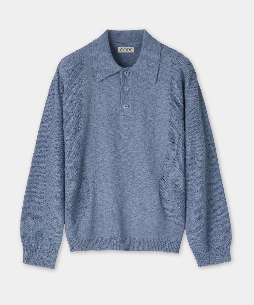 Kueo Contrast Open Collar Sweater (Melange Blue)