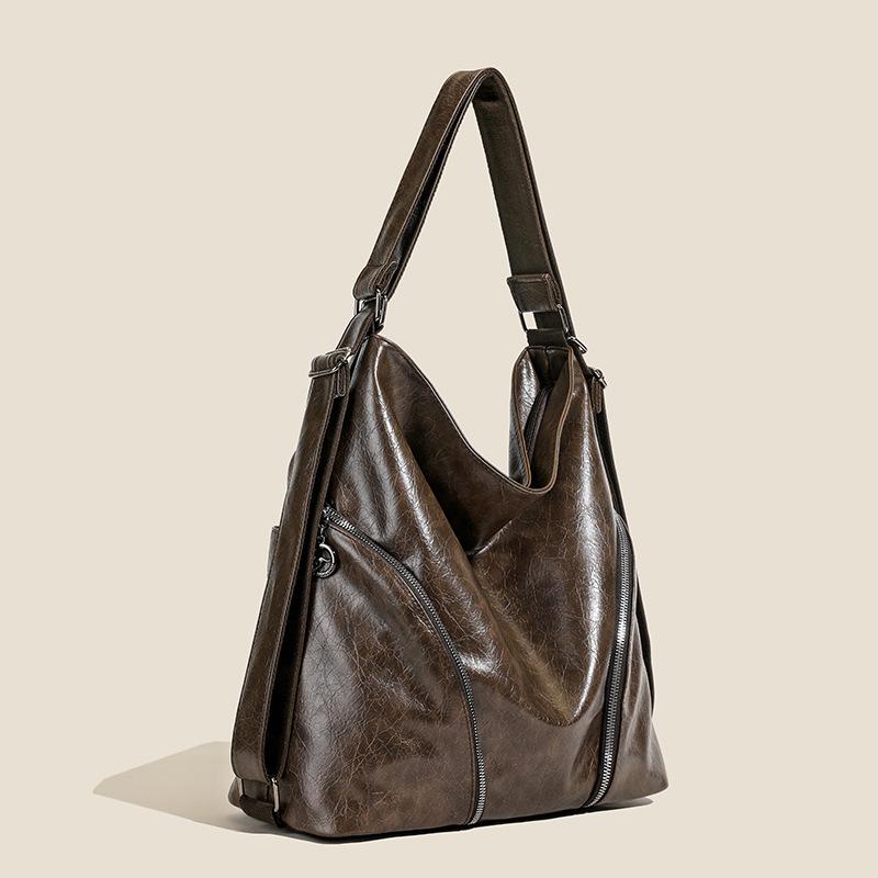 New messenger bag large capacity retro soft leather zipper tote bag women's fashion shoulder bag backpack