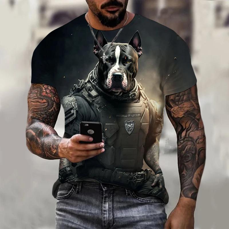 Summer Round Neck 3D Funny Dog Print Top Fashionable Casual Short Sleeved Men's T-shirts
