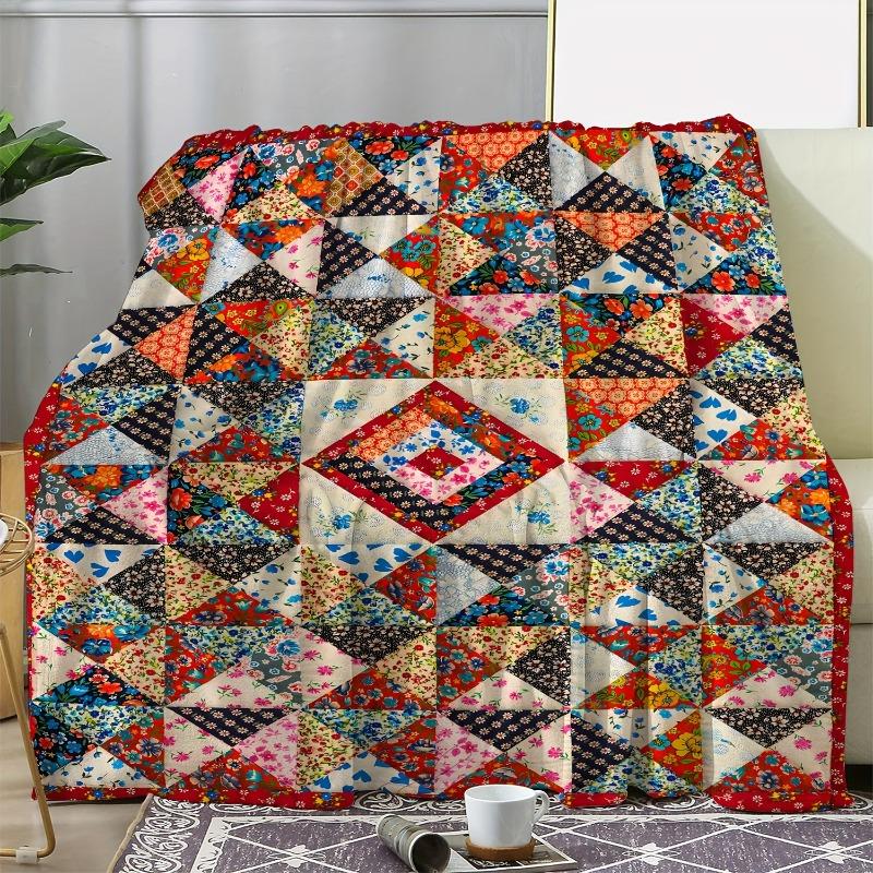 1PC Vintage Floral and Geometric Flannel Blanket All Season Comfortable Suitable Sofas Beds Cars Offices Camping Travel Patterns