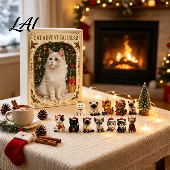 Christmas Advent Calendar Calendar 24 Day Countdown Box with Cat Dog Festival Atmosphere Decor Cow Acrylic Ornaments Festive Tree Hanging