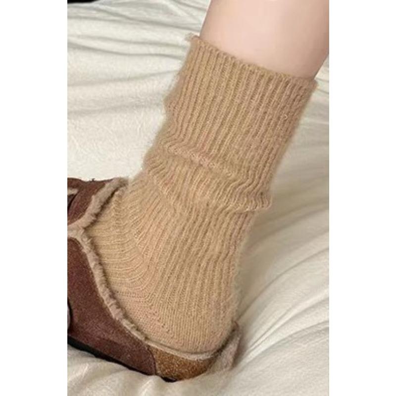 Wool Socks, Women's Autumn and Winter Mid-calf Socks, Thickened Warm Cashmere Long Socks, Winter Birken Shoes, Pile Socks