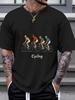 1pc Cycling Graphic T-shirt - 180g Cotton Crew Neck Short Sleeve Tee with Minimalist Geometric Cyclist Print
