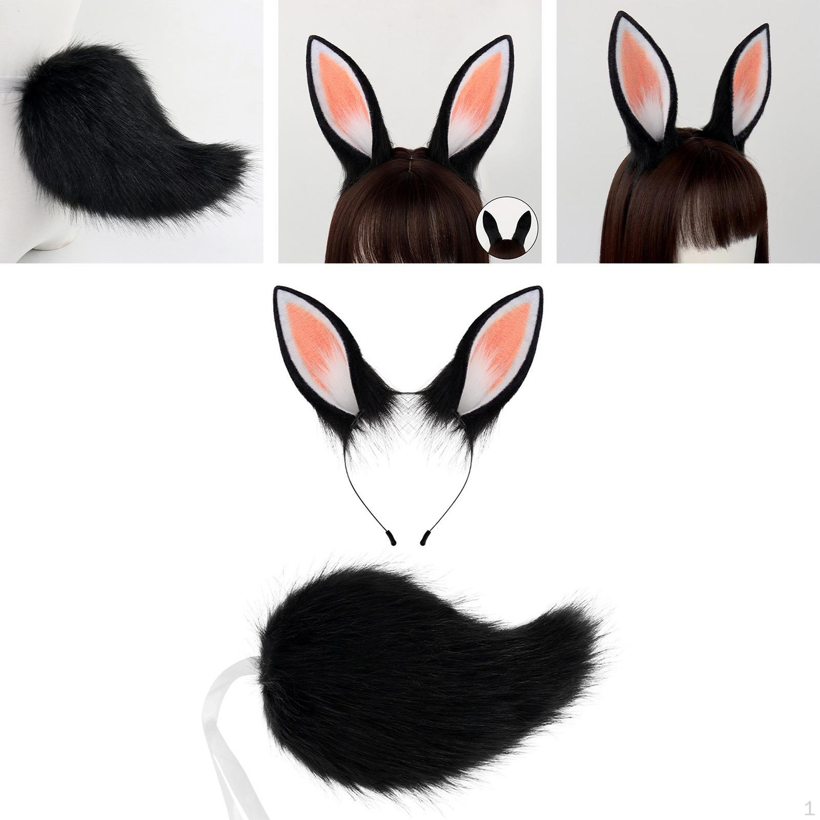 

Уши кролика и хвостовое животное для тематических вечеринок Ролевая игра на Хэллоуин чёрный