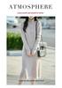 Women's Pure Wool Knit Maxi Dress - Long Sleeve, Half-Zip, Loose Fit, Solid Color, Autumn/Winter Fashion.