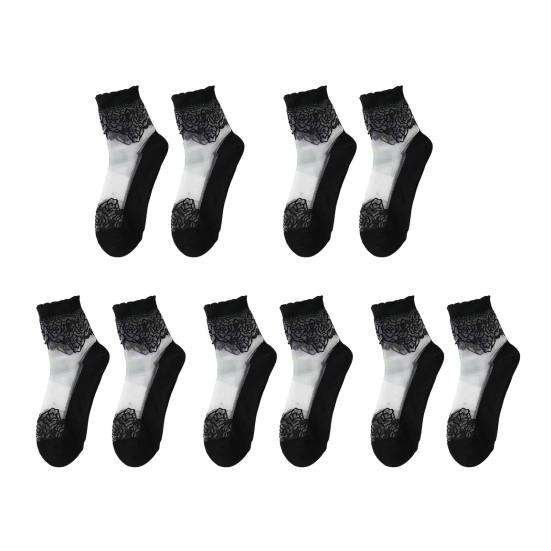 5 Pairs Lace Ankle Socks for Women Summer Sheer Mesh Socks Transparent Thin Floral Lace Ruffle Socks