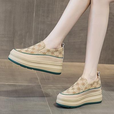 Mode Damen Schuhe mit innerem Absatz 2025 Herbst Neue Plateau Canvas Schuhe Stilettoabsatz Slipper Leichtgewichtige Loafer
