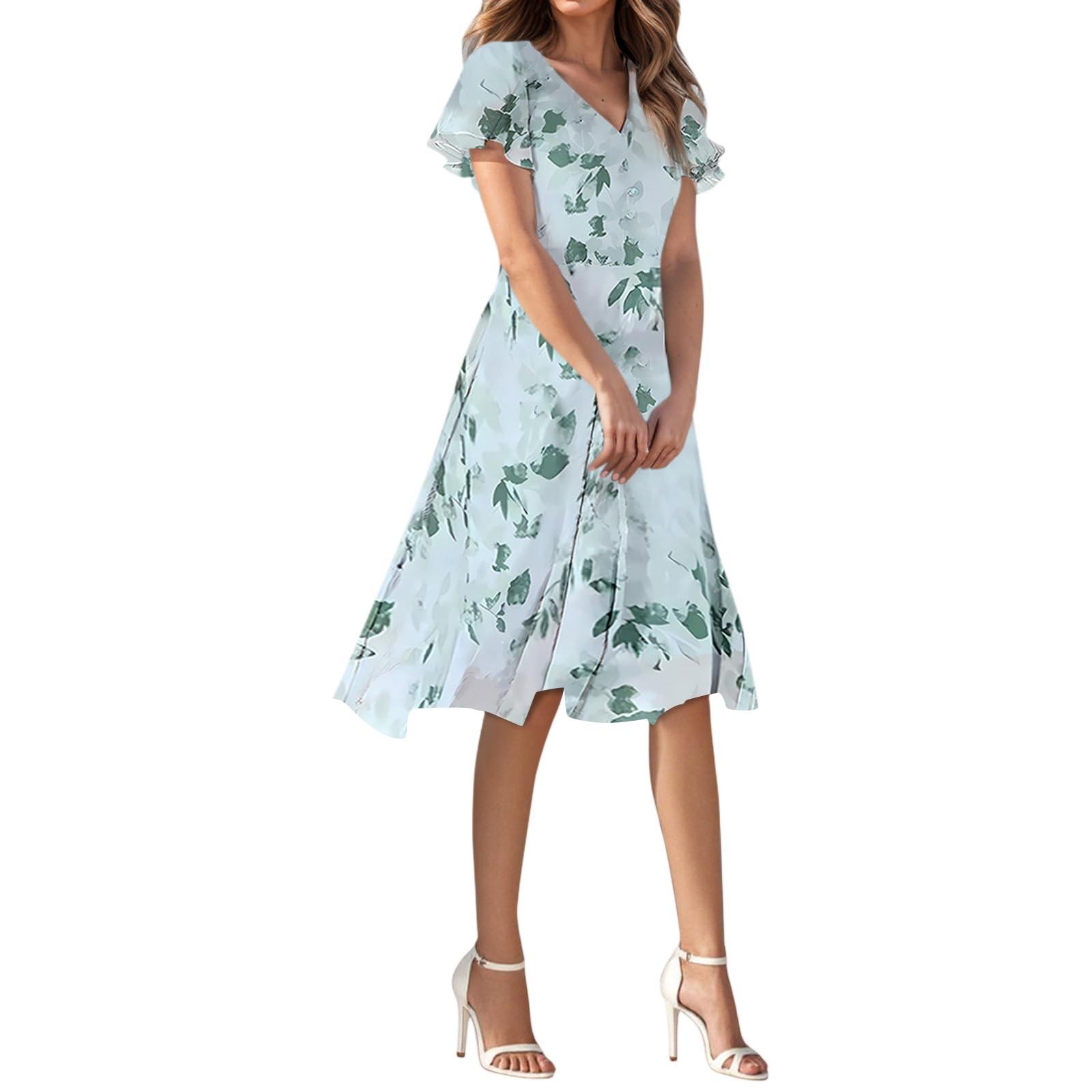 

Женские летние повседневные модные однотонные платья с V-образным вырезом и коротким рукавом XL