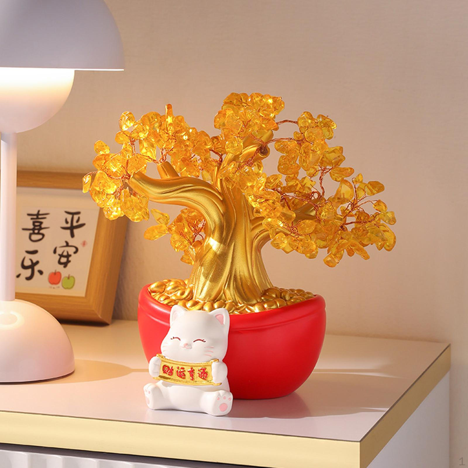

Счастливое дерево и статуя кошки из смолы, статуэтка, фэншуй, украшение, удача Style A