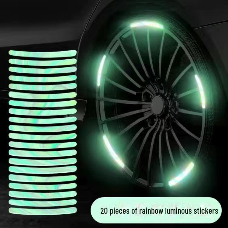 

Радужные светящиеся светоотражающие наклейки на колеса автомобиля для электромобиля и мотоцикла - декоративные и креативные предупреждающие наклейки для шин с индивидуальностью