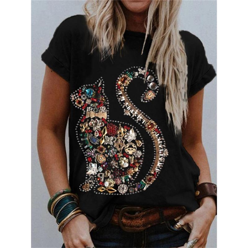 Summer Round Neck 3D Print Top Fashionable Casual Short Sleeved Women's T-shirts