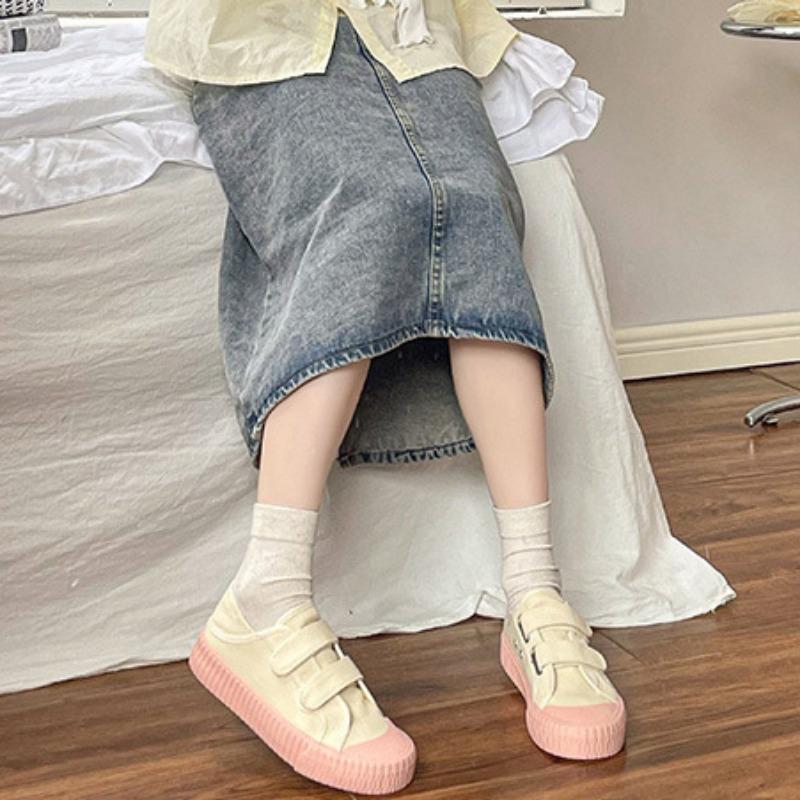 Macaron Kjeks Canvas Sko Lettvekt Latesko Borrelås Damesko Allsidige Hvite Sko