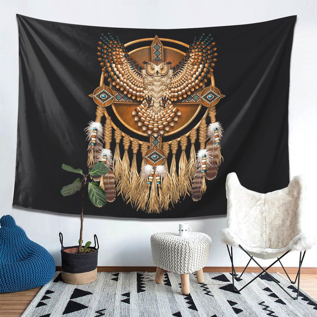 Native Mandala Owl American Tapestry Decoration Art Aesthetic Tapestries for Living Room Bedroom Home Wall Cloth Wall Hanging