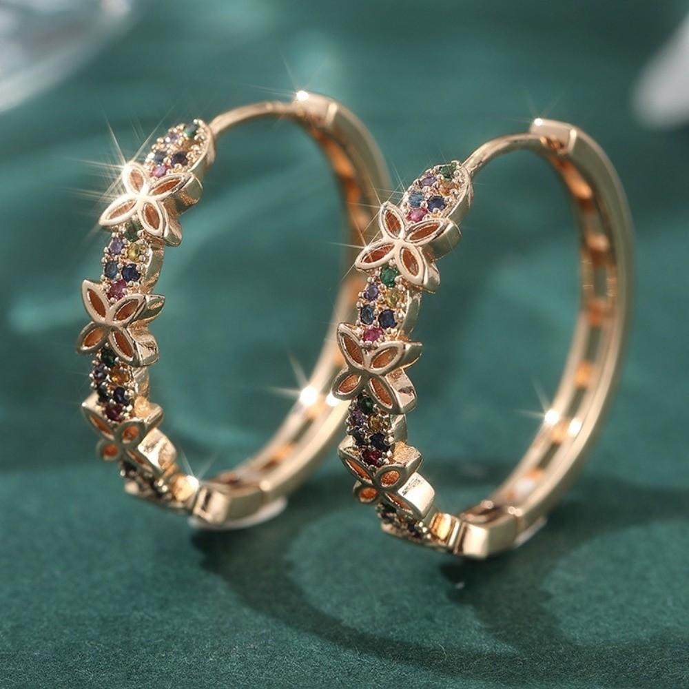 Copper Wreath Hoop Earrings Colorful Butterfly Round Earrings Ear Jewelry Retro Ear Drop  Women