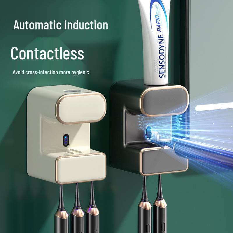 

Wall-Mounted Automatic Toothpaste Dispenser & UV Sterilizing Toothbrush Holder Rack Sterilization Model - Ivory