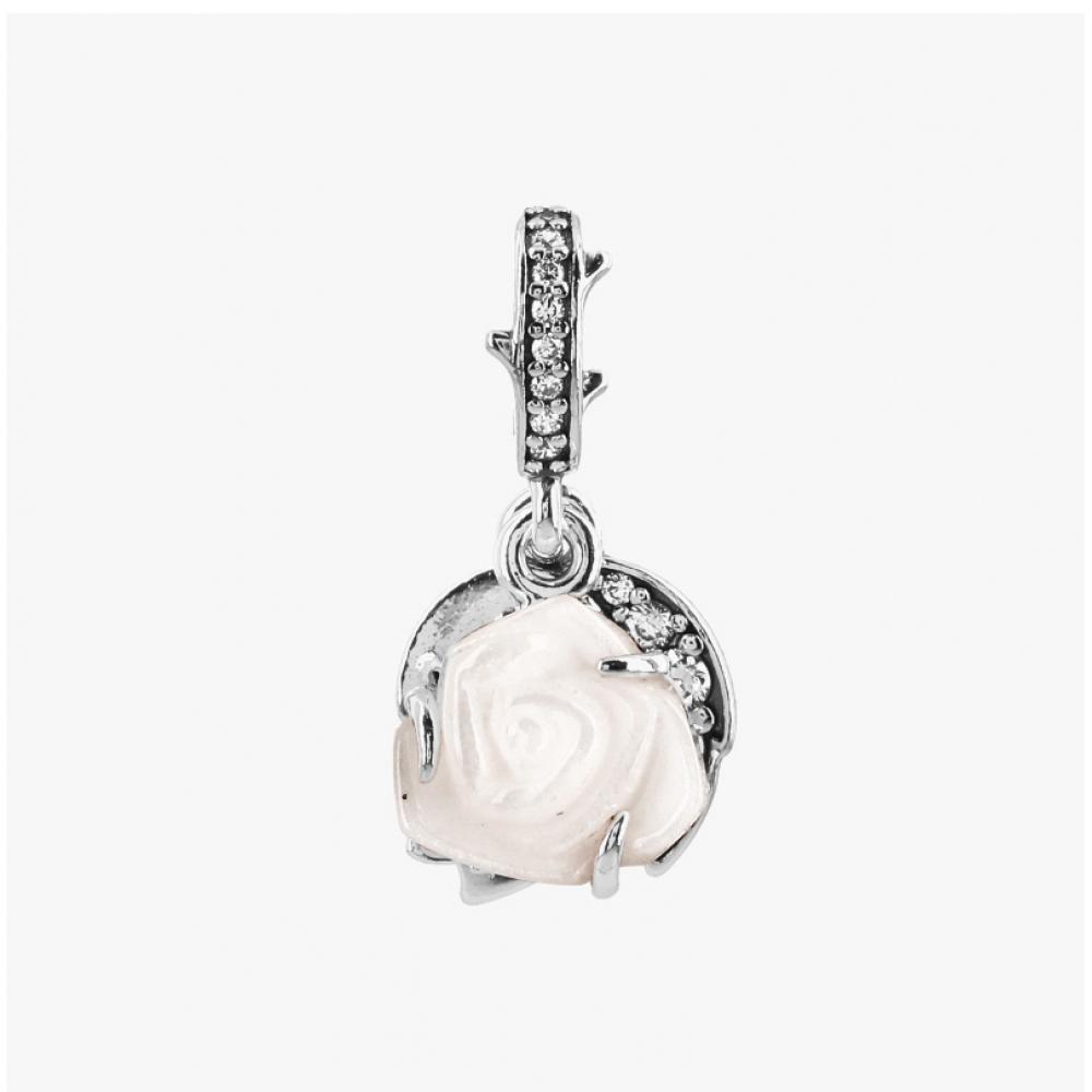 PAndora 793200c01 White Rose In Bloom Double Pendant And Dangle Silver Charm