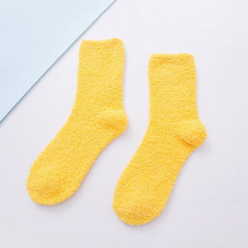 Women's Winter Tube Socks Candy Color 6PC Solid Color Thick Socks Casual Floor Socks Coral Fleece