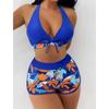 Split Boxer Swimsuit Printed Multi-Color Sports European and American Backless Swimsuit