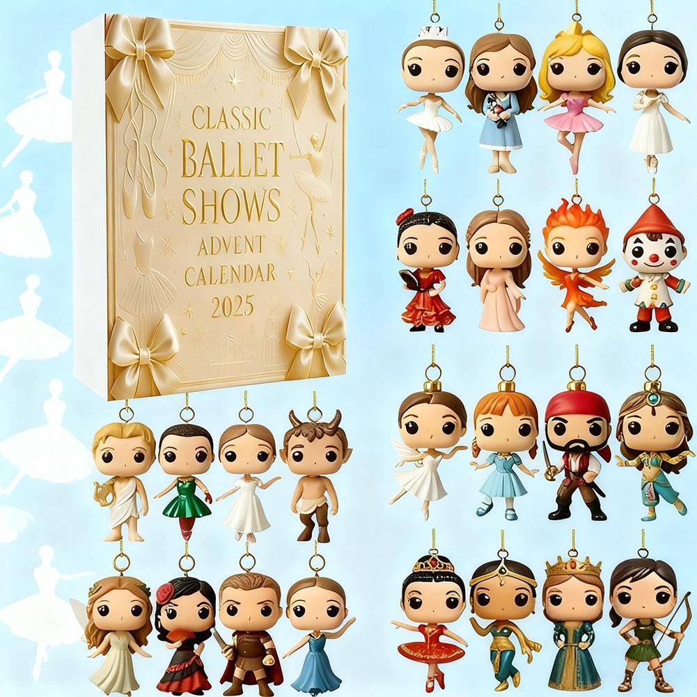 Klasická baletní představení Adventní kalendář, Elegantní balerína Vánoční odpočítávací kalendář pro milovníky baletu, tanečníky, 24 mini sběratelských ozdob tanečníků
