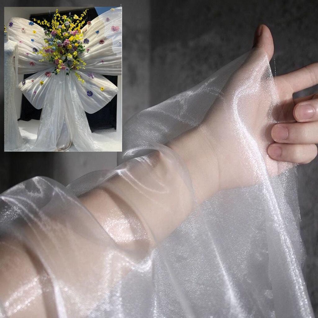 

DIY Christmas Tree Bow Decoration Transparent Pearlescent Slightly Hard Organza Fabric Wedding Floral Wedding Dress Gowns Fabric 1.5M&1M