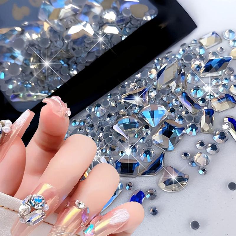 170Pcs Mixed Round Crystal Clear Nail Art Rhinestone Champagne AB Flatback Glitter Diamond Nail Charms Glass Gems Manicure Parts
