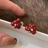 Real Gold Electroplated Silver Needle Resin Zircon Fireworks Stud Earrings New Year's Red Retro Earrings Light Luxury High-end Earrings Women
