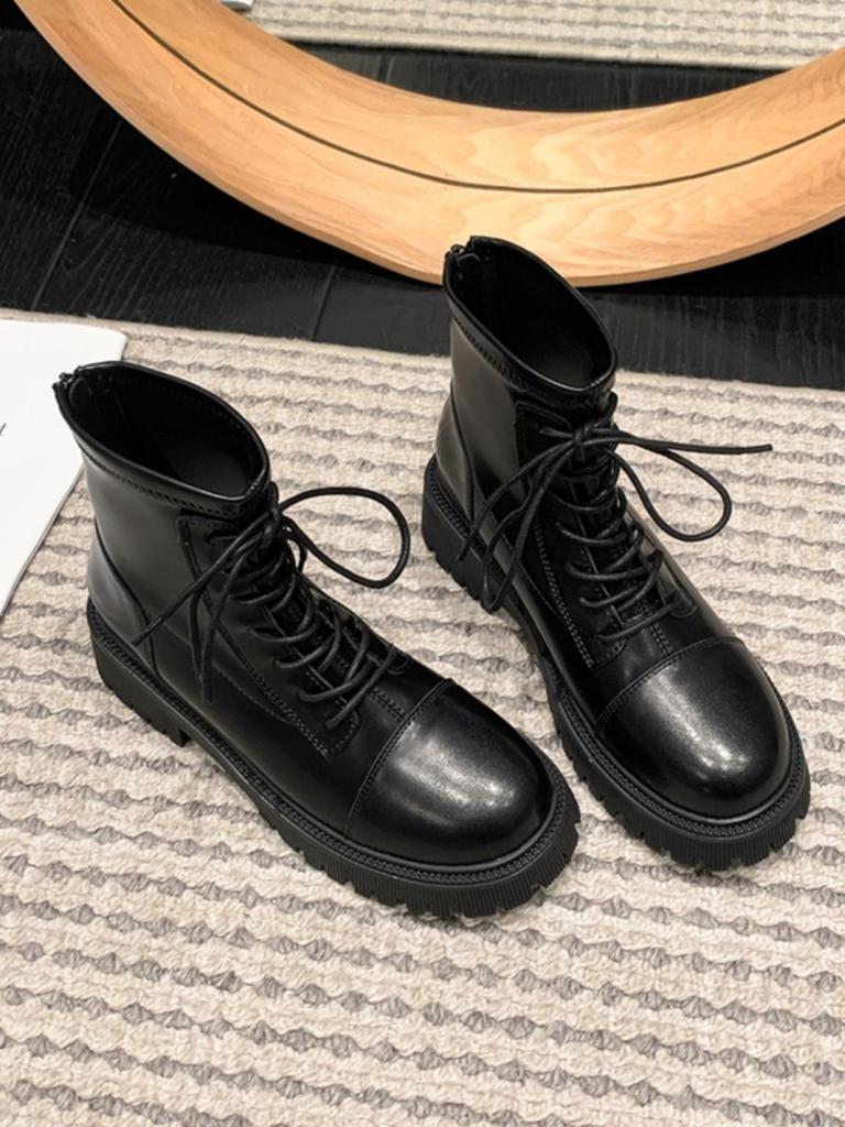 Fashion versatile and comfortable women's boots thick heel heightening short boots autumn and winter 2025 autumn and winter new British lace-up Mart