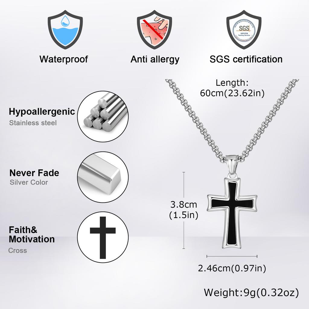 Stainless Steel Cross Necklace for Men,Waterproof Black Glue Pendant Necklace,Trendy Stylish Jewelry Gifts