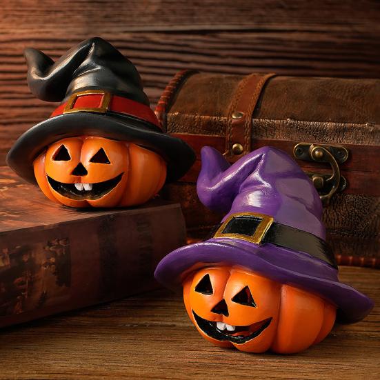 Indoor Outdoor Halloween Pumpkin Ornament Witch Hat Design Retro Cute Pumpkin Figurine Table Festival Decoration