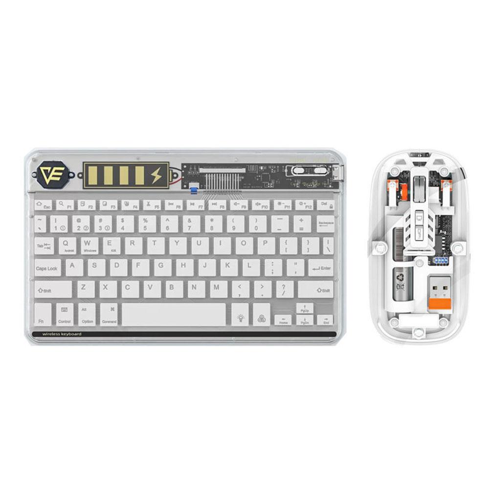 

Беспроводная клавиатура и мышь Combo Соединение BT3.0 Прозрачный дизайн Светодиодная красочная подсветка белый