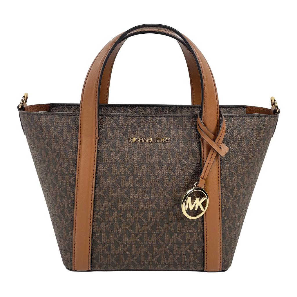 Michael Kors Borsa Tote Mk Pratt Logo Zip Tela Rivestita Donna Borse Tote Marrone 35S4G3FM1B-BROWN
