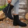 Winter Pleated Round Toe Mid-Heel Martin Boots 2025 New Plus Size Side Zipper Booties Women