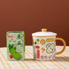Guochao Mug With Lid Gift Box Ceramic Cup Large Capacity Imitation Enamel Drinking Water Coffee Cup Office Woman