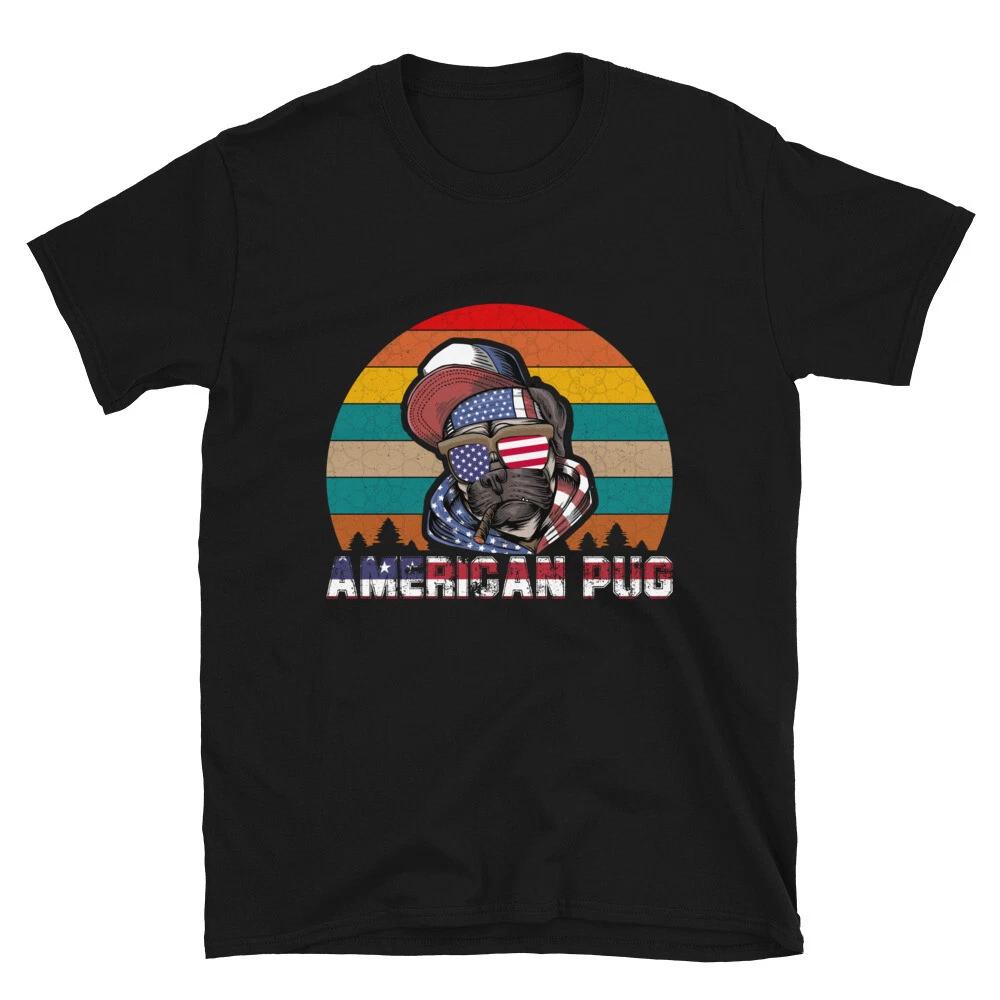 American Pug Gangter July 4th of July USA US Flag T-Shirt S